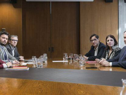 Reunión de negociación sobre la investidura de Sánchez entre ERC y PSOE el pasado diciembre.