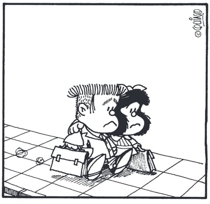 Viñeta de Manolito y Mafalda de 'El amor según Mafalda' de Quino, publicado en Lumen Gráfica.