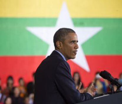 Barack Obama, durante un discurso pronunciado ayer en Yang&oacute;n, en Myanmar.