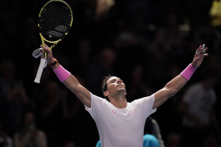 Rafa Nadal celebra una victoria en la ATP Finals de 2019.