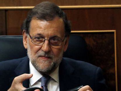 El presidente en funciones, Mariano Rajoy, durante la votaci&oacute;n de investidura del mi&eacute;rcoles. 