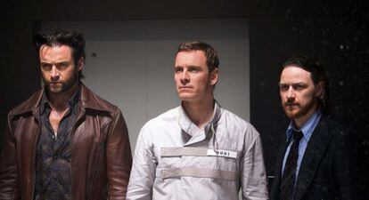 Hogh Jackman, Michael Fassbender y James McAvoy, en el filme.