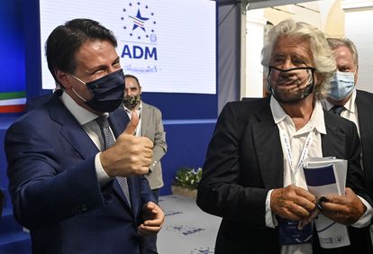 Giuseppe Conte y Beppe Grillo en Roma, en septiembre de 2020.