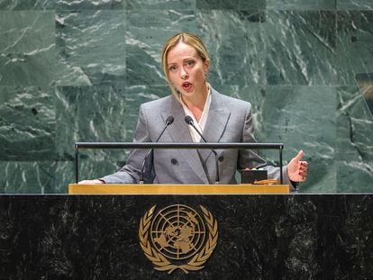 Giorgia Meloni, primera ministra italiana, el pasado 20 de septiembre en la ONU, en Nueva York.