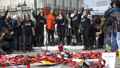 Concentraci&oacute;n contra la violencia machista en la Puerta del Sol de Madrid.
