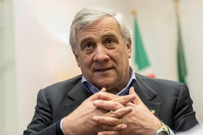 Antonio Tajani advocates for the candidacy of Silvio Berlusconi to the Head of State in Italy, at the headquarters of Forza Italia in Rome, on November 23, 2021.