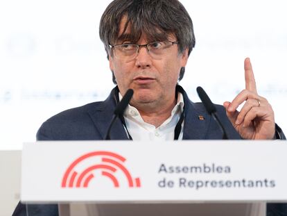 El expresidente de la Generalitat Carles Puigdemont, en Canet-en-Roussillon, Francia, donde se celebró un pleno de la asamblea de representantes del Consejo por la República.