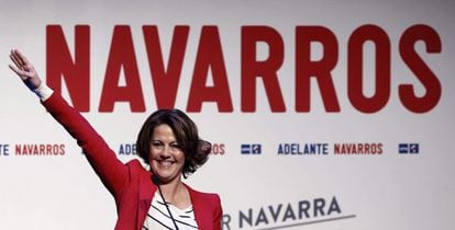 La presidenta del Gobierno de Navarra y de UPN, Yolanda Barcina, en un mitin de campaña.