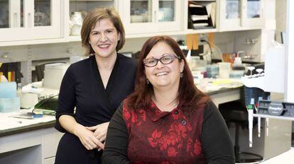 Marie Jos&eacute;e H&eacute;bert (izquierda) y M&eacute;lanie  Dieud&eacute;, miembros del centro de investigaci&oacute;n del Hospital de la Universidad de Montreal.