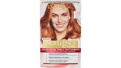 L'Oréal Paris hair dye, blonde/gold with a hint of copper.  (hair color trend 2024).