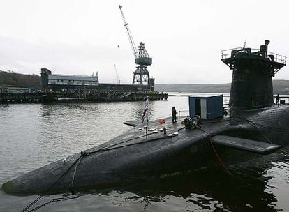 Un submarino británico Vanguard, en la base de Falsane (Escocia).