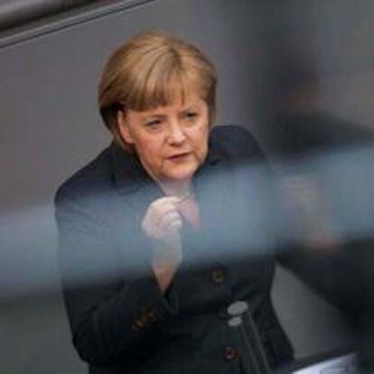 Angela Merkel durante su discurso en el Bundestag.