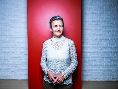 Margrethe Vestager, vicepresidenta de la Comisión Europea y responsable de Competencia, en el grupo Webedia, en Madrid.