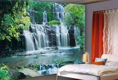 Dormitorio con pared en cascada.