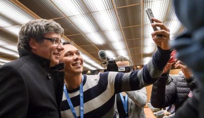 Carles Puigdemont durante su visita este lunes a Suiza.