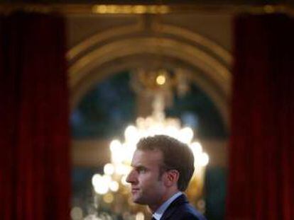 Emmanuel Macron, el 27 de abril en el Palacio del El&iacute;seo (Par&iacute;s).