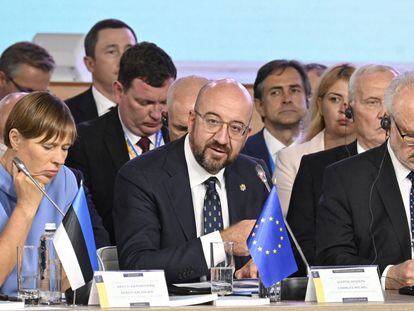 El presidente del Consejo Europeo, Charles Michel, durante la cumbre de la Plataforma de Crimea, en Kiev, este lunes.