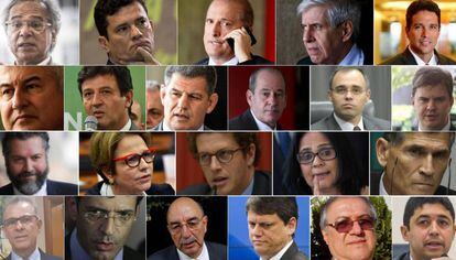 Rostros de los 22 ministros del Gobierno de Bolsonaro. 