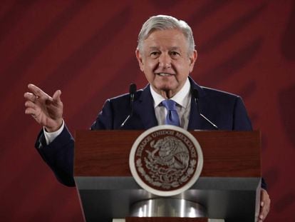 López Obrador durante una conferencia de prensa. 