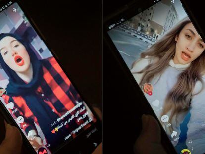 Las 'influencers' egipcias Haneen Hossam y Mowada Al-Adham, en vídeos de la plataforma TikTok.