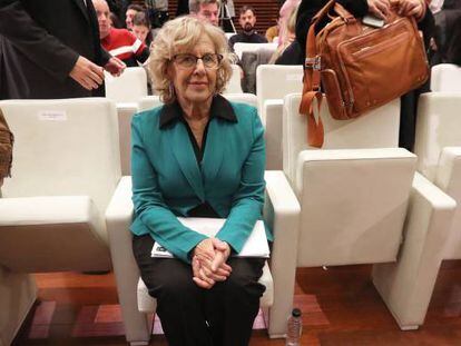 La alcaldesa de Madrid, Manuela Carmena, durante la presentación de la exposición urbana 