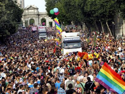 Panorámica de la manifestación de 2019, con la puerta de Alcalá al fondo.