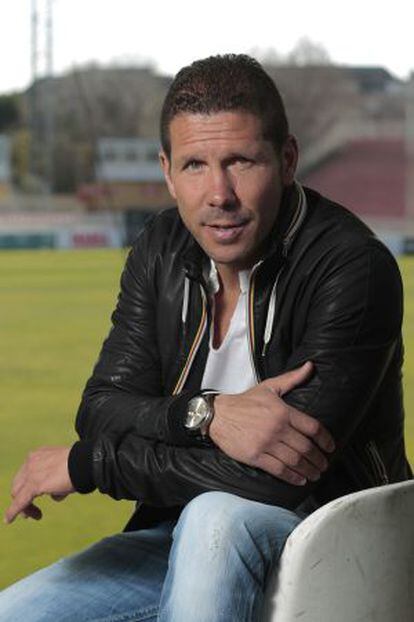 Diego Pablo Simeone, tras el entrenamiento de ayer en la ciudad deportiva del Atlético.