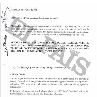 Pacto entre el PP y el PSOE firmado en octubre de 2021.