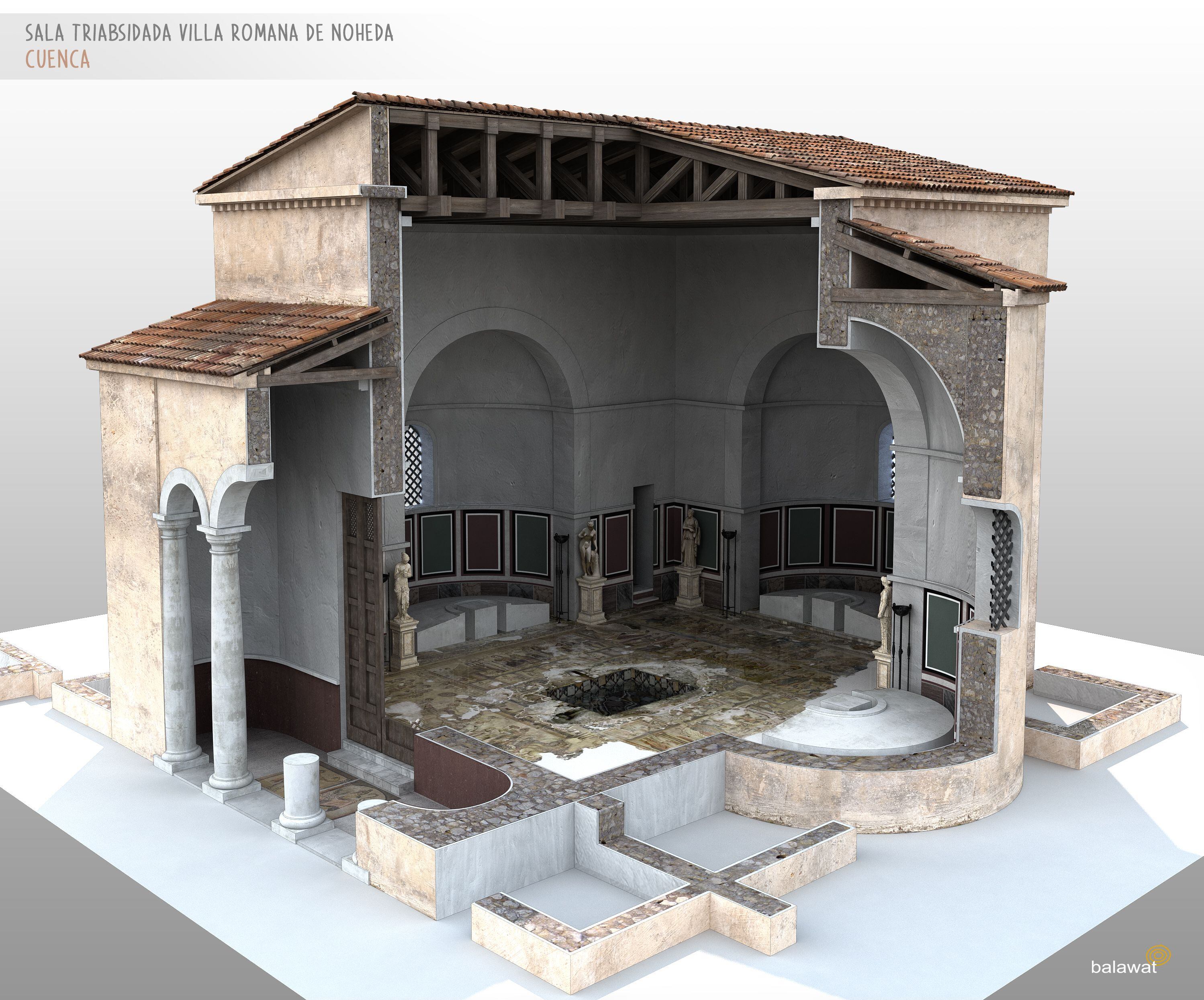 Reconstrucción digital del 'triclinium' de la villa de Noheda.