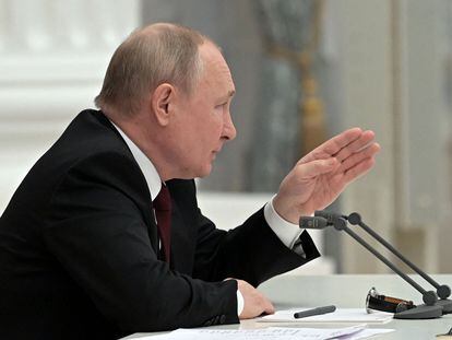 Vladímir Putin, durante la reunión del consejo de seguridad en Moscú, el pasado lunes.
