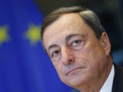 El presidente del BCE, Mario Draghi, durante su comparecencia hoy ante el Parlamento Europeo.