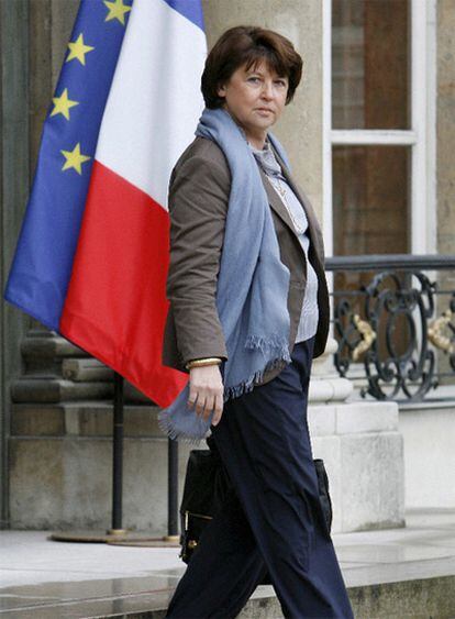Martine Aubry, tras una reunión con Sarkozy ayer en París.