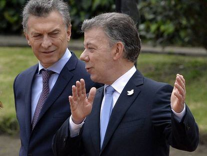 Macri y Santos, en la Casa de Nari&ntilde;o de Bogot&aacute;. 