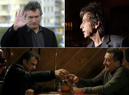 Robert de Niro (arriba a la izquierda) y Al Pacino; abajo, un fotograma de <i>Righteous kill,</i> el primer filme en el que la pareja comparte plano.