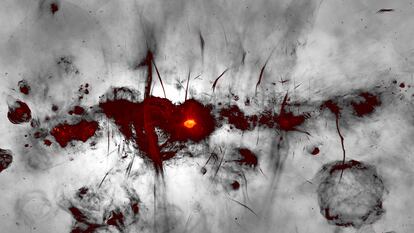 Imagen del centro de la Vía Láctea tomada con el radiotelescopio MeerKAT.