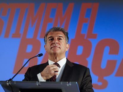 Joan Laporta, durante una rueda de prensa en 2021.