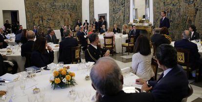 El Rey Felipe VI durante su intervenci&oacute;n el Palacio Real de Aranjuez este martes.