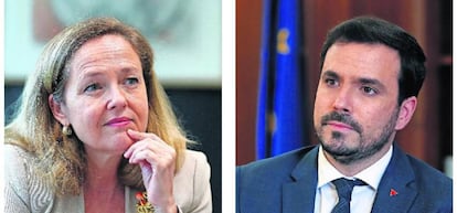 Nadia Calviño, vicepresidenta primera y ministra de Asuntos Economicos, y Alberto Garzón, ministro de Consumo.