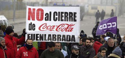 Protesta de trabajadores de Coca-Cola en Fuenlabrada en enero.
