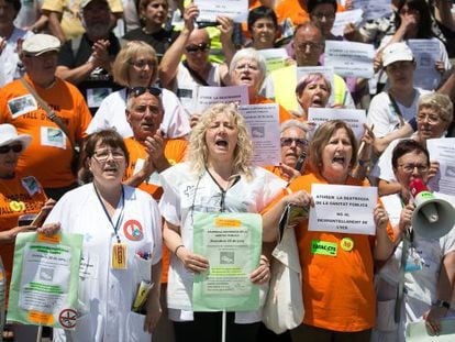 Concentraci&oacute;n de trabajadores y usuarios del Hospital de la Vall d&#039;Hebron.