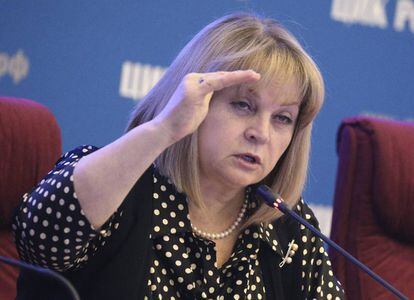 Ela Pamfílova, presidenta de la Comisión Electoral Central, durante una reunión el pasado día 15.