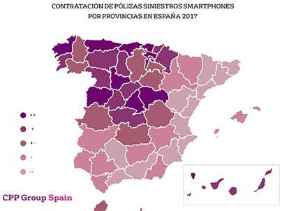 En este mapa se aprecian mejor las "dos Españas" que existen a la hora de proteger el móvil
