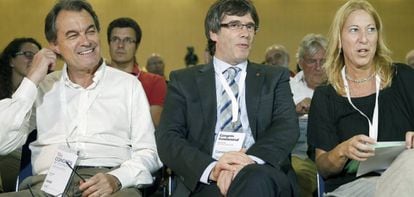 Artur Mas, Carles Puigdemont i Neus Munt&eacute;, al congr&eacute;s de refundaci&oacute; de CDC.