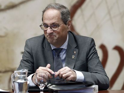 El presidente de la Generalitat, Quim Torra, durante la reunión semanal del Govern. EFE/Andreu Dalmau