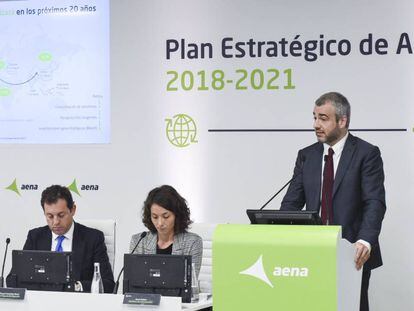 El presidente de AENA, Maurici Lucena, presenta el Plan Estratégico 2018-2021 de la compañía.