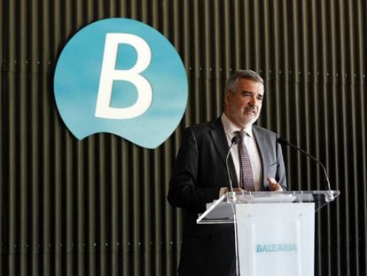 El presidente de Baleària, Adolfo Utor, durante la presentación de resultados de la empresa. 
 
 