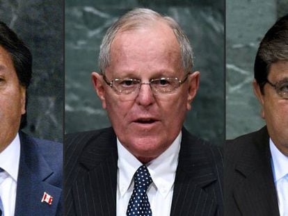 Alejandro Toledo (izda), Pedro Pablo kuczynski (c) y Alan García (dcha).