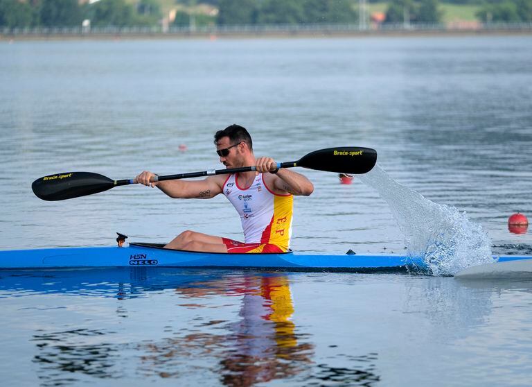 Saúl Craviotto, durante un entrenamiento en julio de 2019 en el embalse de Trasona, en Asturias.