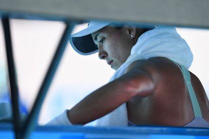 Garbiñe Muguruza, durante un partido del último Open de Australia, el pasado enero en Melbourne. / GREG WOOD (AFP)