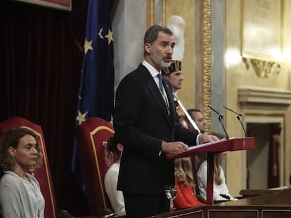 El Rey Felipe VI en el Congreso de los Diputados durante la sesión de apertura de las Cortes, el 4 de febrero.